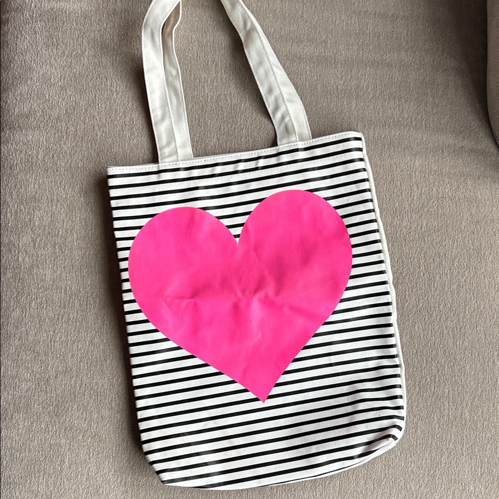 ban.do Black and White Striped Tote with Pink Heart